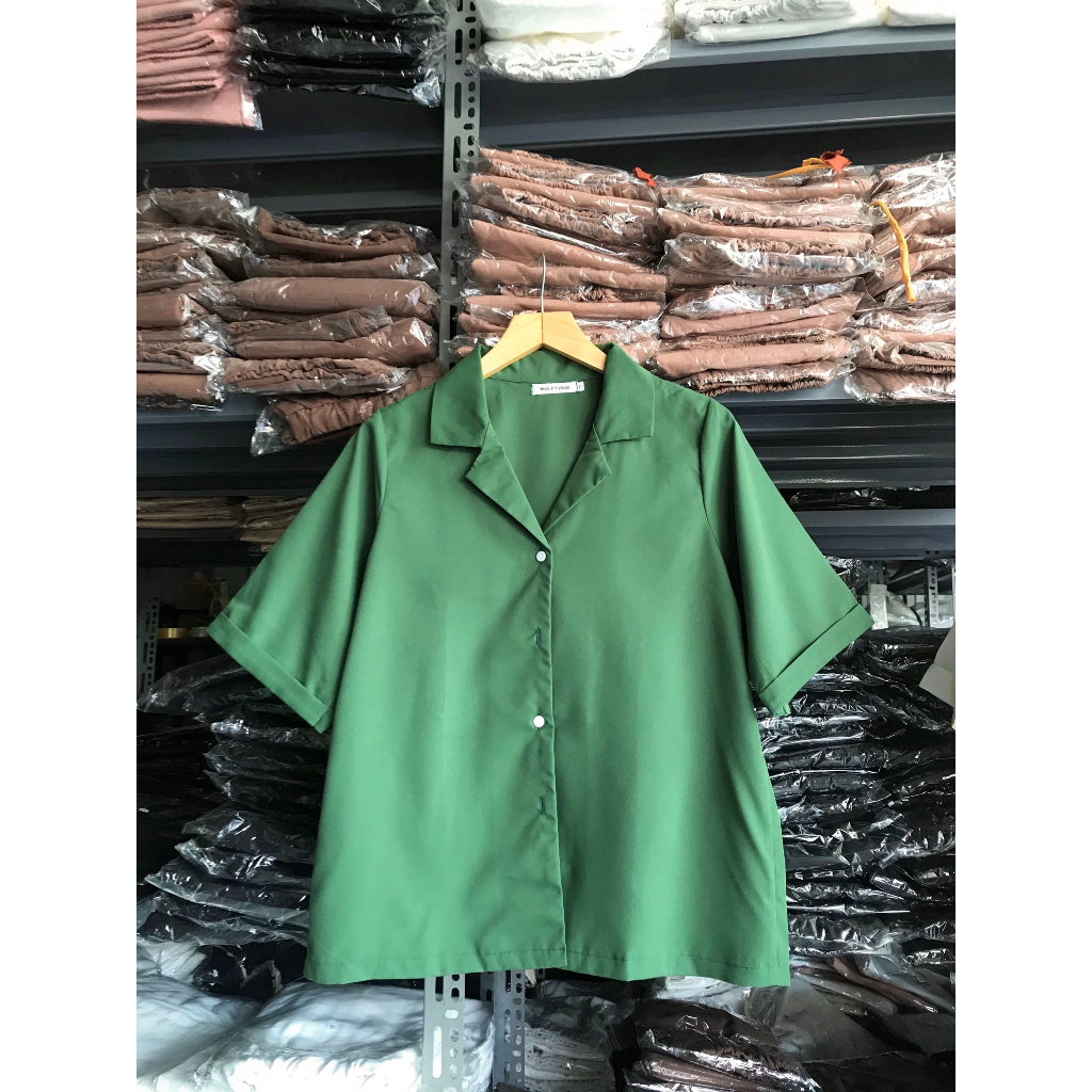 Áo thô sơ mi form rộng cổ vest SML