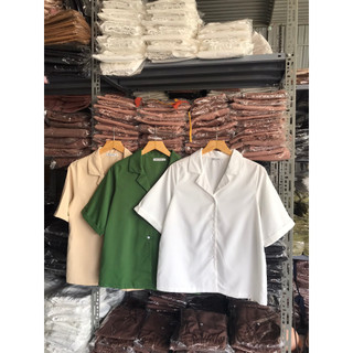 Áo thô sơ mi form rộng cổ vest SML