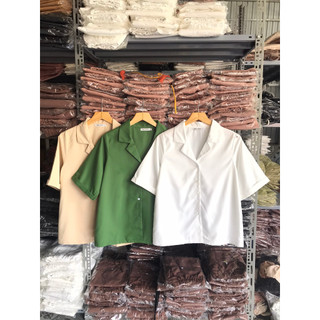Áo thô sơ mi form rộng cổ vest SML
