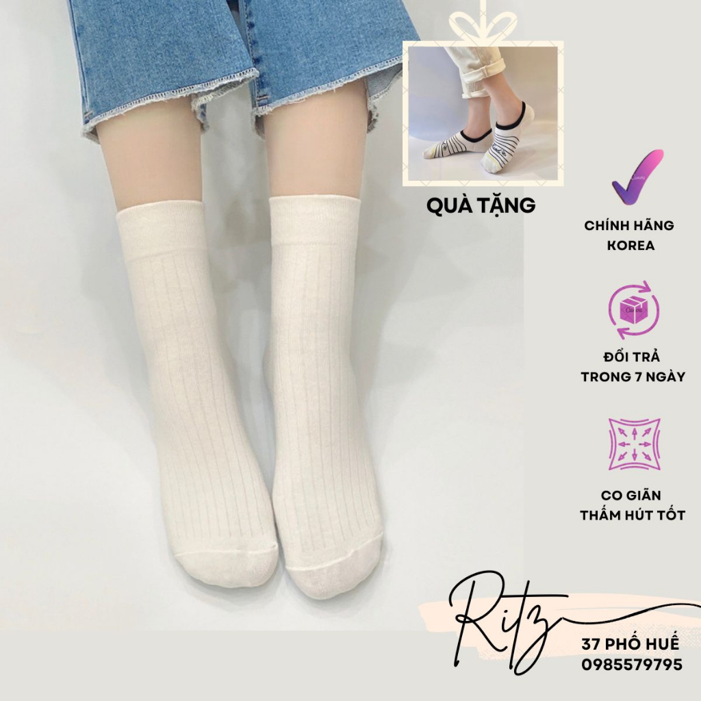 Tất Cao Cổ Nữ, Vớ Nữ Với Gam Màu Trơn Đen Và Trắng Chính Hãng Xuất Hàn Co Giãn Và Thấm Hút Mồ Hôi Tốt