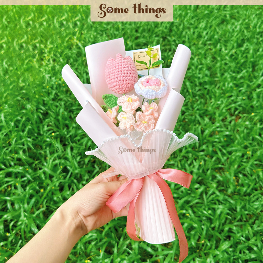 Bó hoa len tulip mix tone hồng baby - bó hoa quà tặng bạn gái 31x23cm Some Things B02