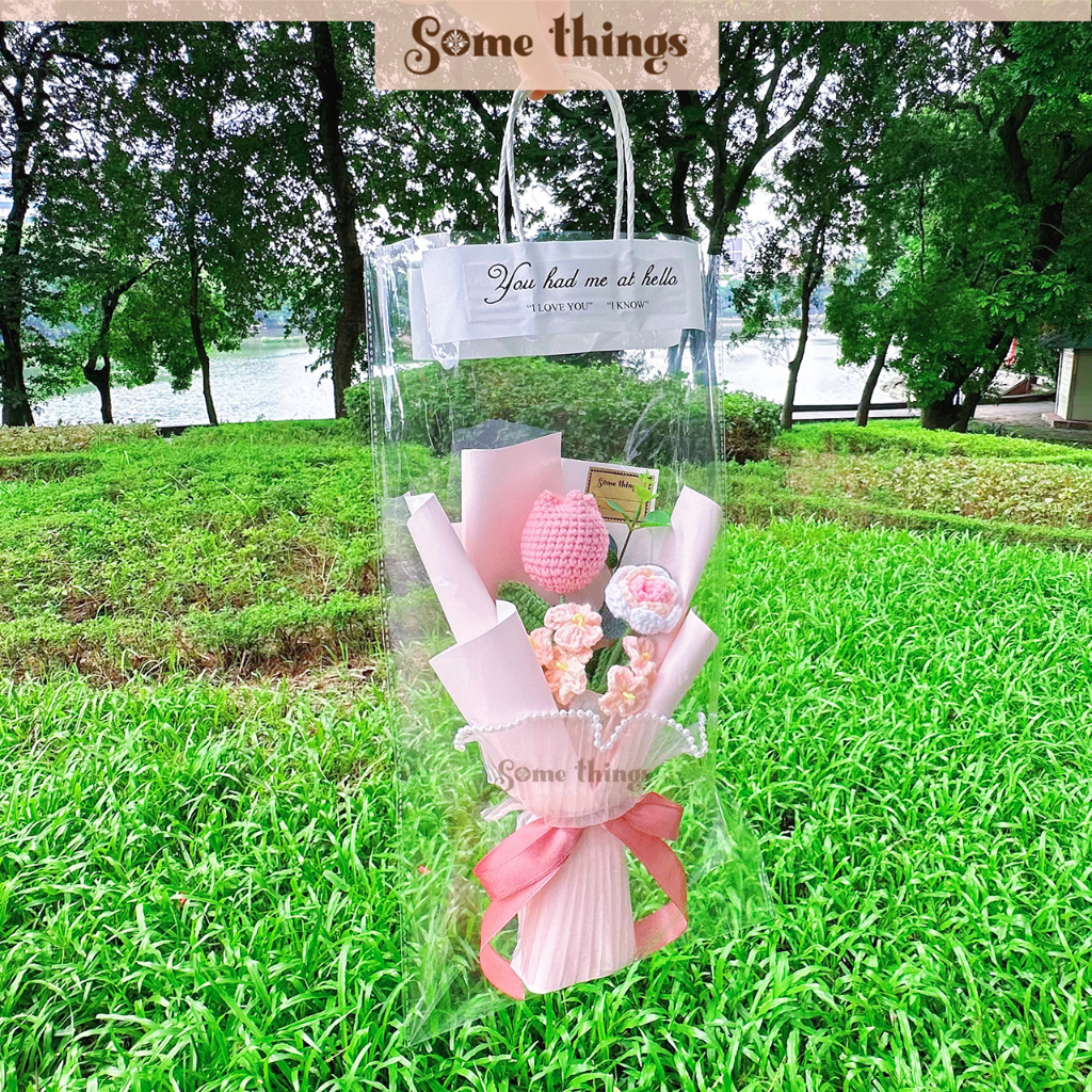 Bó hoa len tulip mix tone hồng baby - bó hoa quà tặng bạn gái 31x23cm Some Things B02