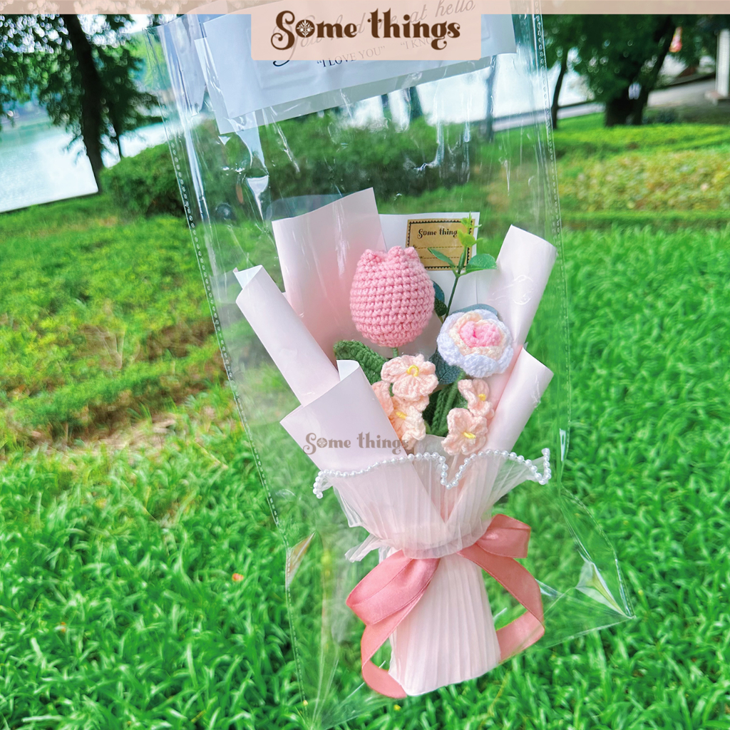 Bó hoa len tulip mix tone hồng baby - bó hoa quà tặng bạn gái 31x23cm Some Things B02