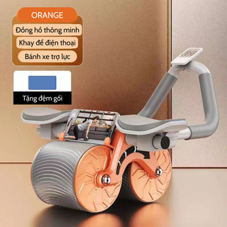 Con lăn trợ lực tập bụng, Dụng cụ Plank tập cơ bụng tại nhà, Con lăn 2 bánh xe trợ lực, Đồng hồ bấm giờ, Tặng đệm quỳ