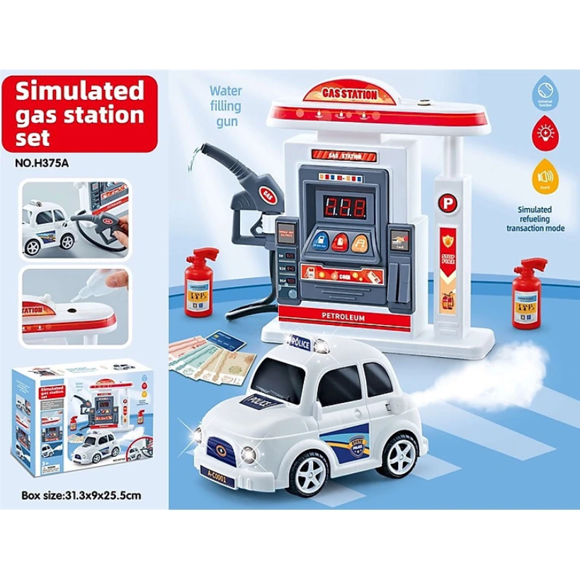 Xe ô tô đồ chơi trẻ em mô hình trạm xăng có đèn nhạc và khói cho bé, quà tặng sinh nhật cho bé
