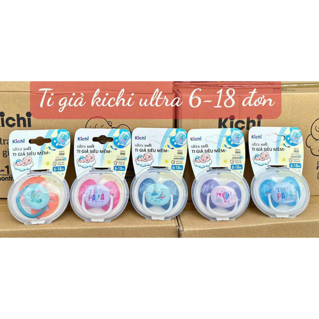 Ti giả Kichi Ultra Soft siêu mềm cho bé, ti ngậm silicon chỉnh nha, chống vẩu hàng chính hãng -  Hộp đơn 1 chiếc