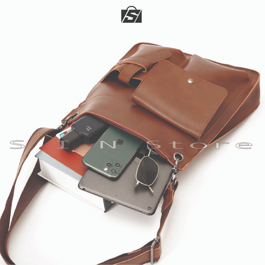 Túi Đeo Chéo Nam, Túi Messenger thanh lịch trẻ trung, Da PU, thiết kế tinh tế, Chứa ipad, sách bút tiện lợi SDC7