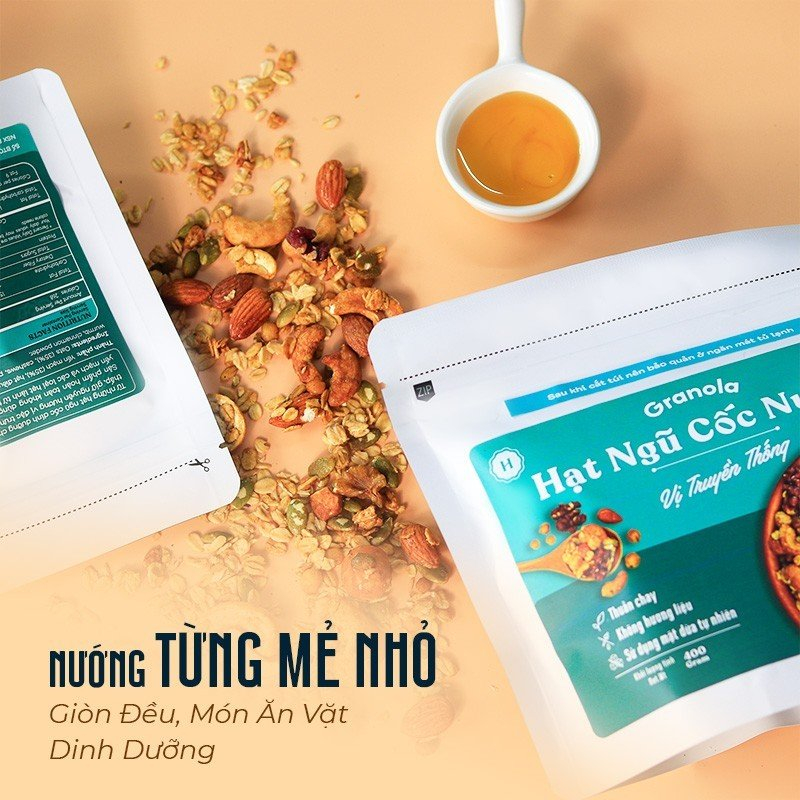 Túi 150g, Granola nướng giòn tan, Vị Truyền Thống, Dùng mật dừa nước, 0 trái cây sấy - Hạt ngũ cốc giảm cân - Heyday