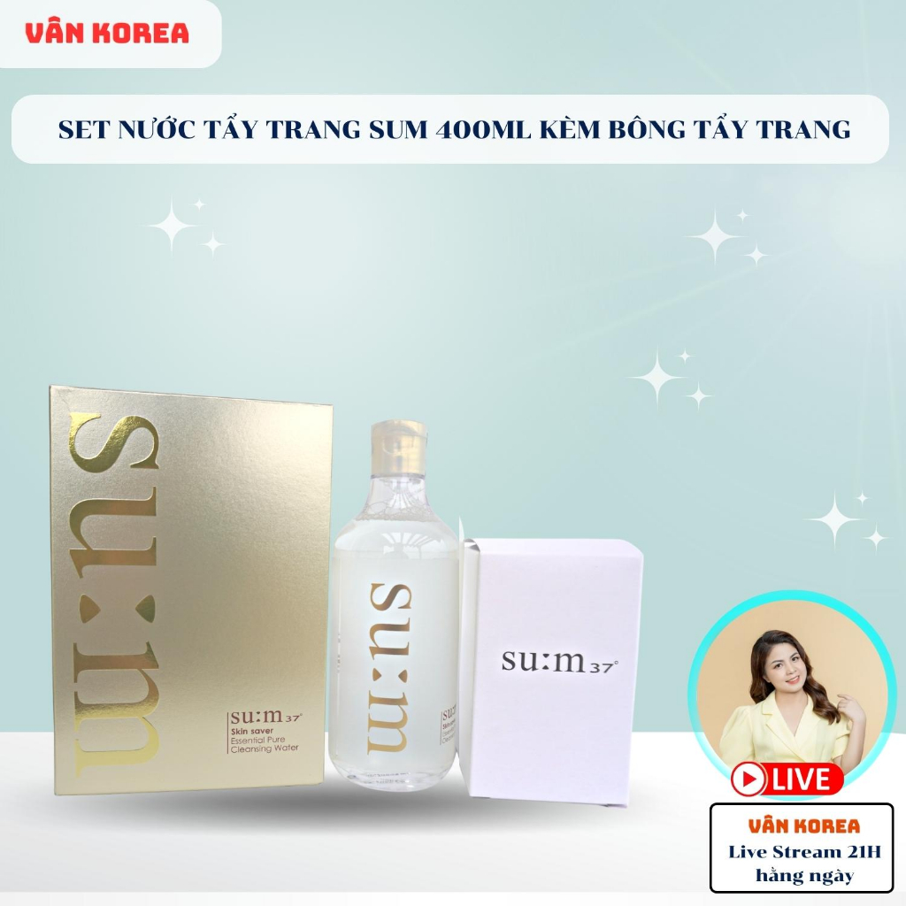 Set Tẩy trang Sum dạng nước Skin Saver Essential Cleansing Water - chai 400ml tặng bông tẩy trang