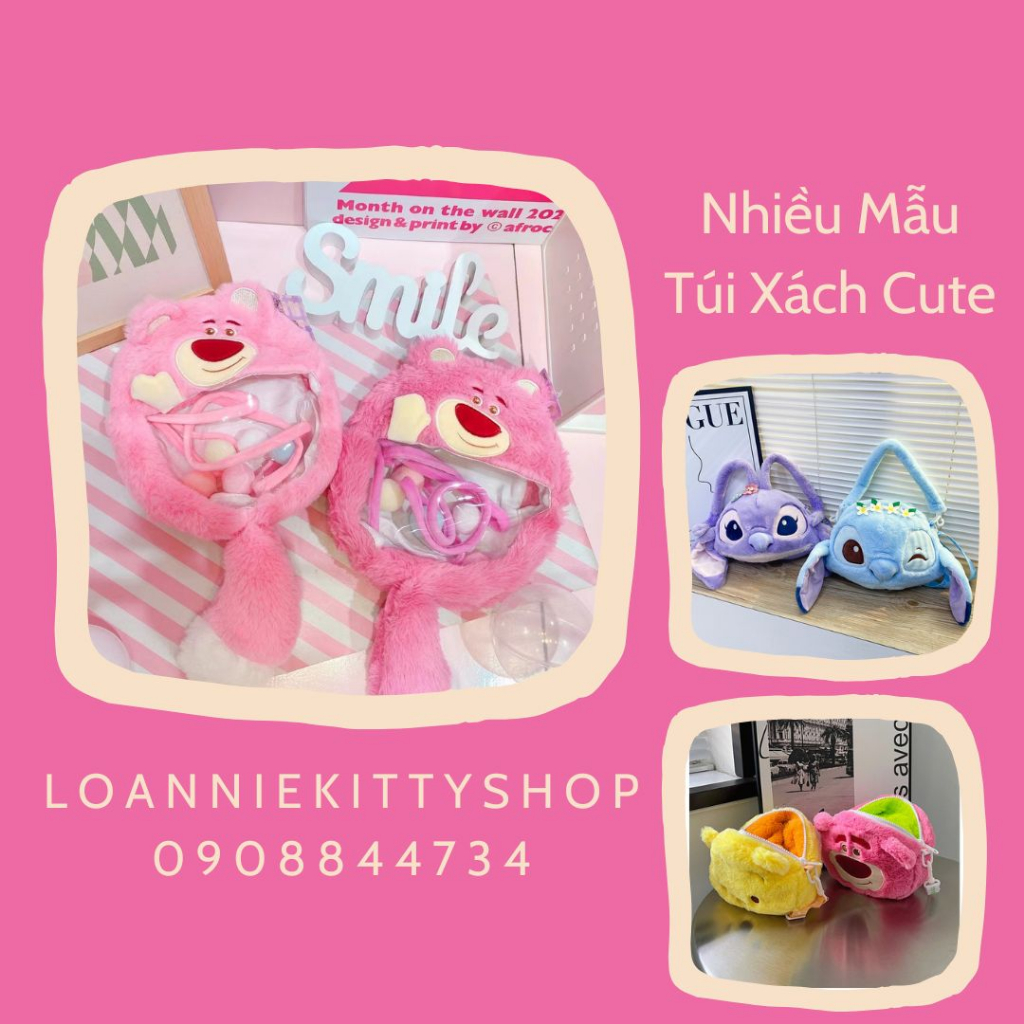 CÓ SẴN >> nhiều mẫu túi xách gấu dâu lotso bear siêu dễ thương thời trang thu đông 2023