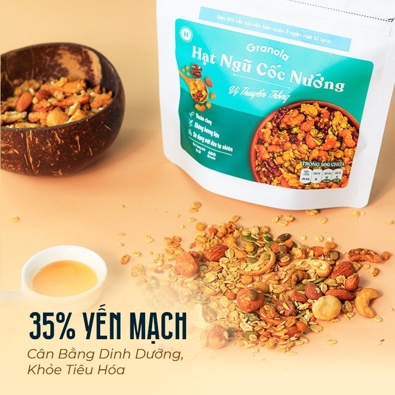 Granola nướng giòn tan, Vị Truyền Thống, Túi 150g/400g, Dùng mật dừa nước, 0 trái cây sấy - Hạt ngũ cốc giảm cân- Heyday