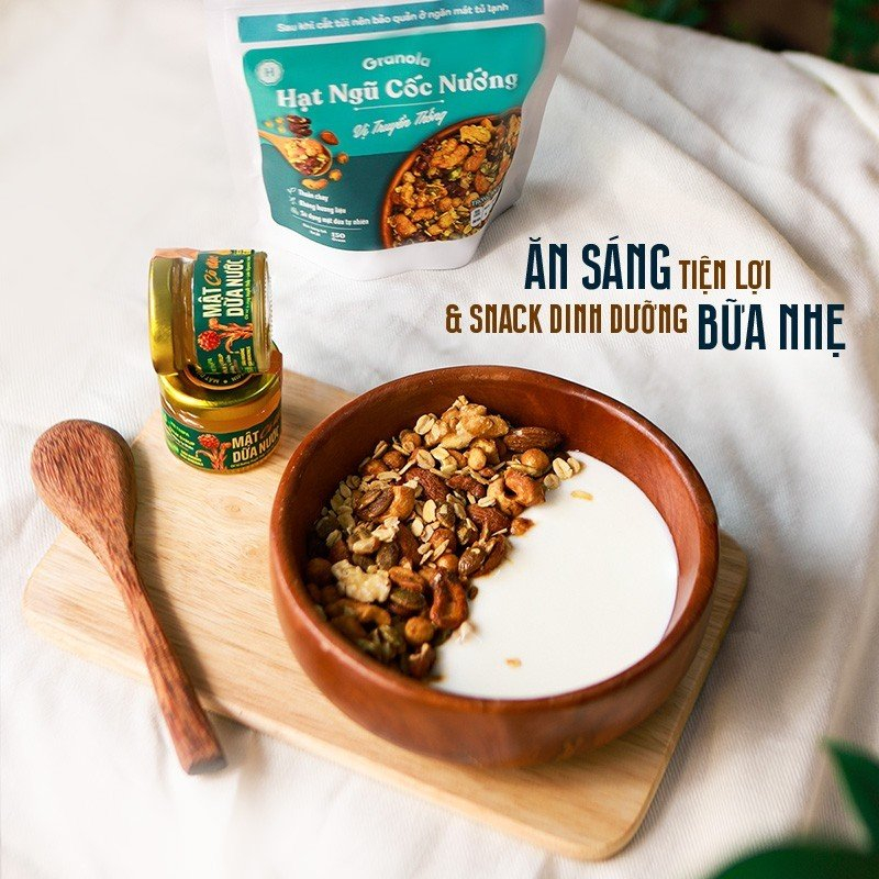 Túi 150g, Granola nướng giòn tan, Vị Truyền Thống, Dùng mật dừa nước, 0 trái cây sấy - Hạt ngũ cốc giảm cân - Heyday