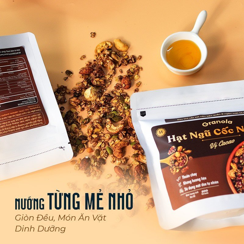 Granola nướng giòn tan - Dùng mật dừa nước, 0 trái cây sấy, GI thấp - Hạt ngũ cốc giảm cân- Heyday