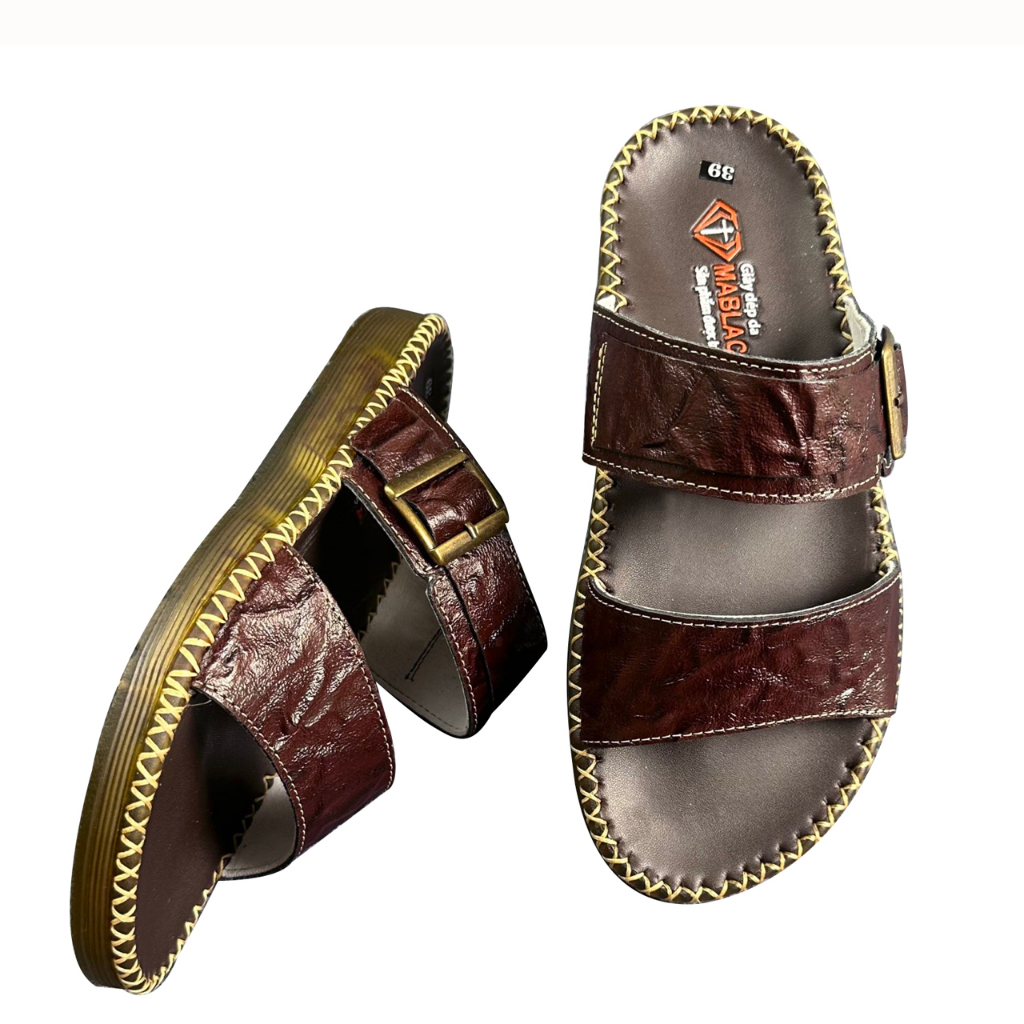 Dép da nam cao cấp D102 chất liệu da bò màu nâu may đế siêu hot