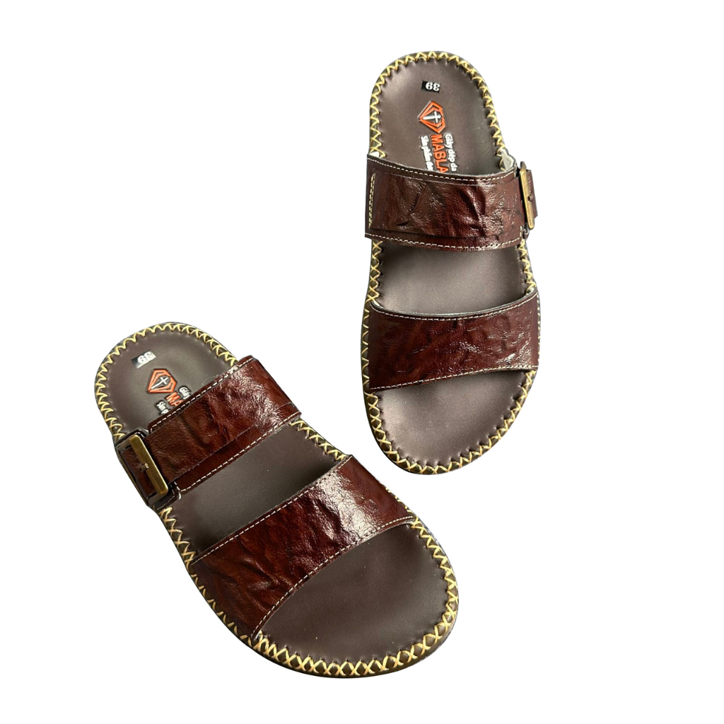 Dép da nam cao cấp D102 chất liệu da bò màu nâu may đế siêu hot