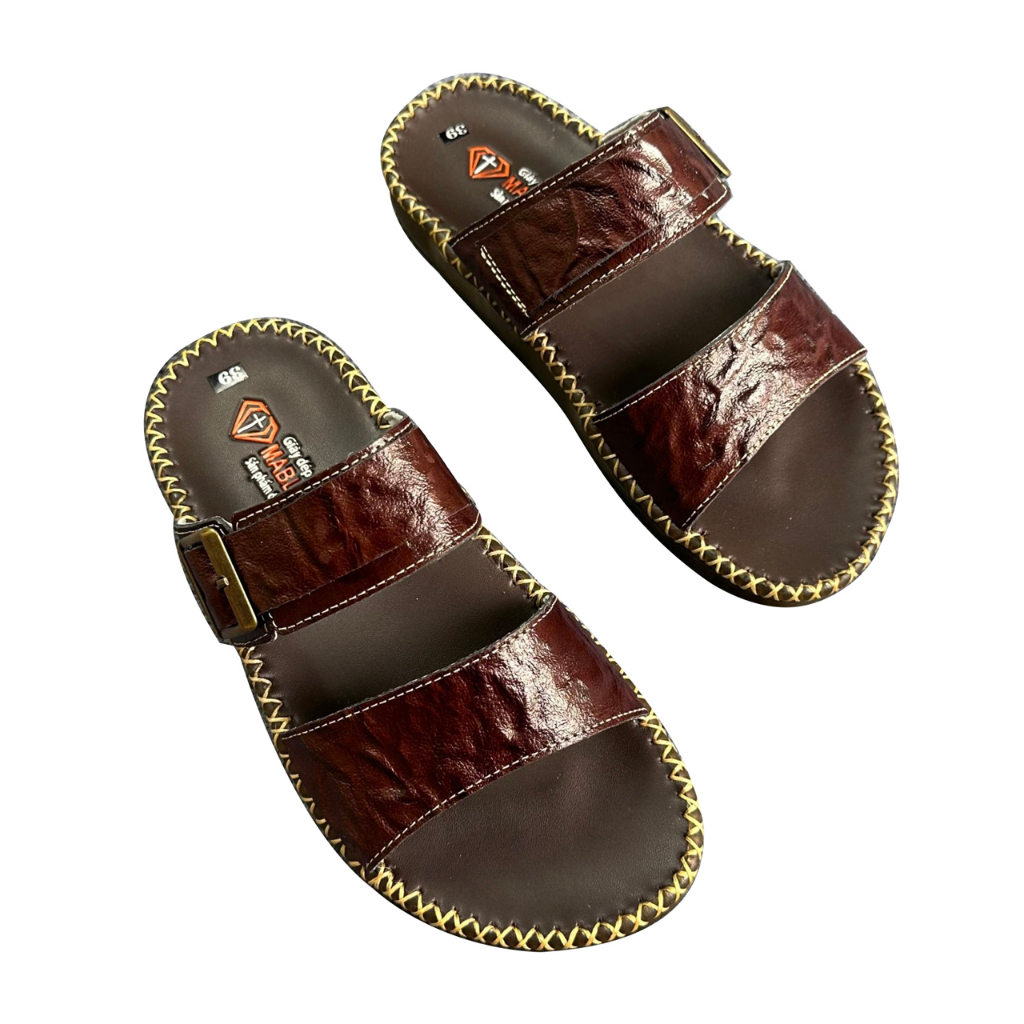 Dép da nam cao cấp D102 chất liệu da bò màu nâu may đế siêu hot