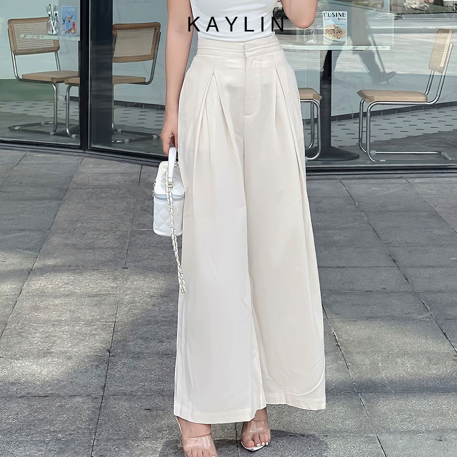 Quần suông chất cotton xếp ly chéo phong cách công sở Hàn quốc KAYLIN - N2094