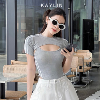 Set KAYLIN hai áo thun bodysuit phối viền sọc phong cách mát mẻ gợi cảm N2092