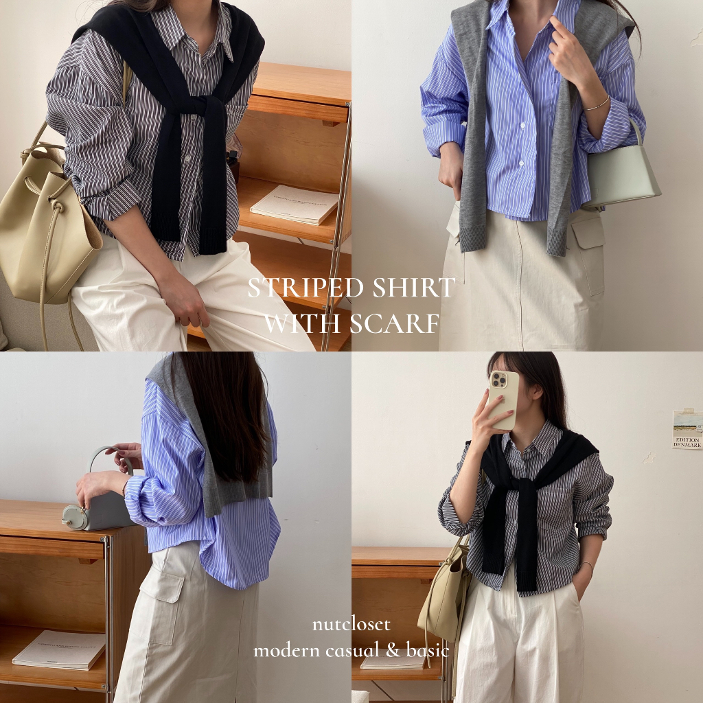 STRIPED SHIRT WITH SCARF - Áo sơ mi kẻ dài tay kèm khăn 716_A0995