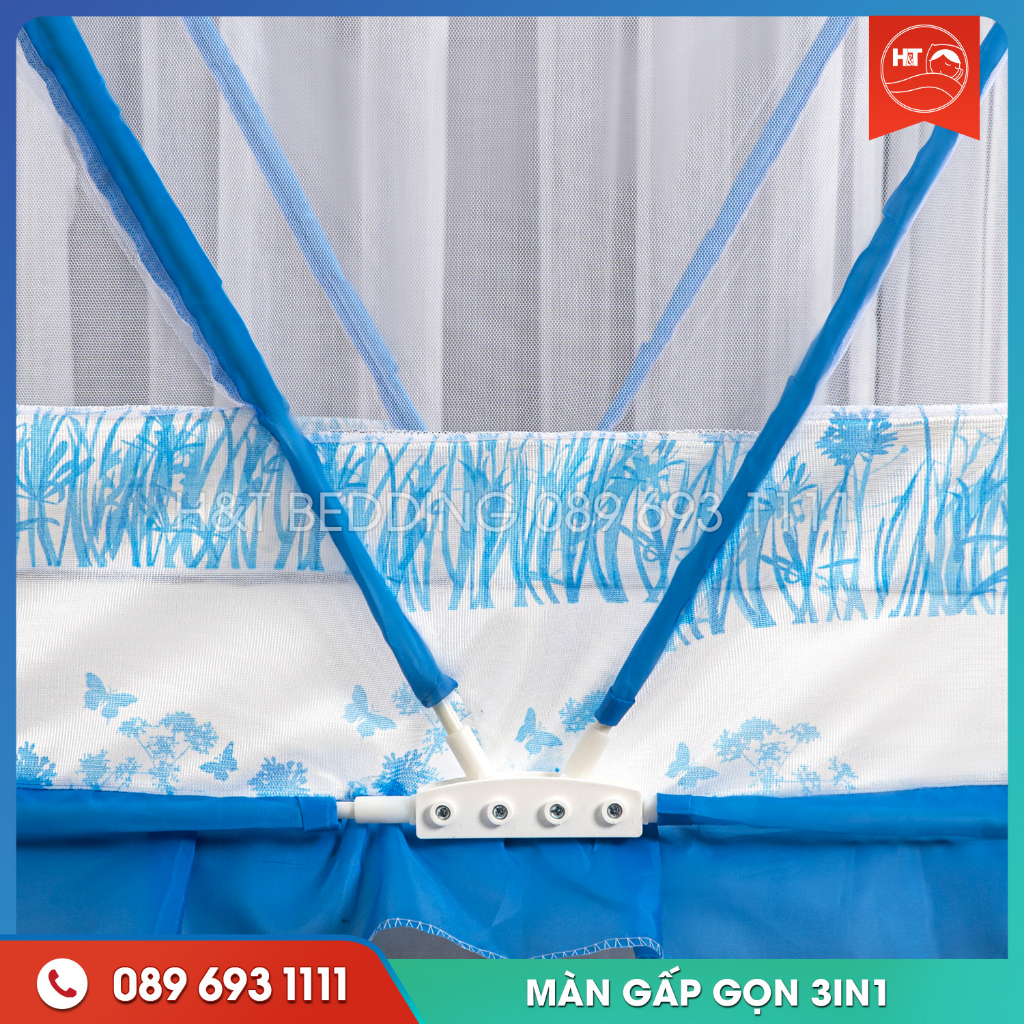 Màn xếp thông minh 3 in 1 H&T thế hệ mới, Mùng xếp có khớp nối hiện đại chống muỗi hiệu quả