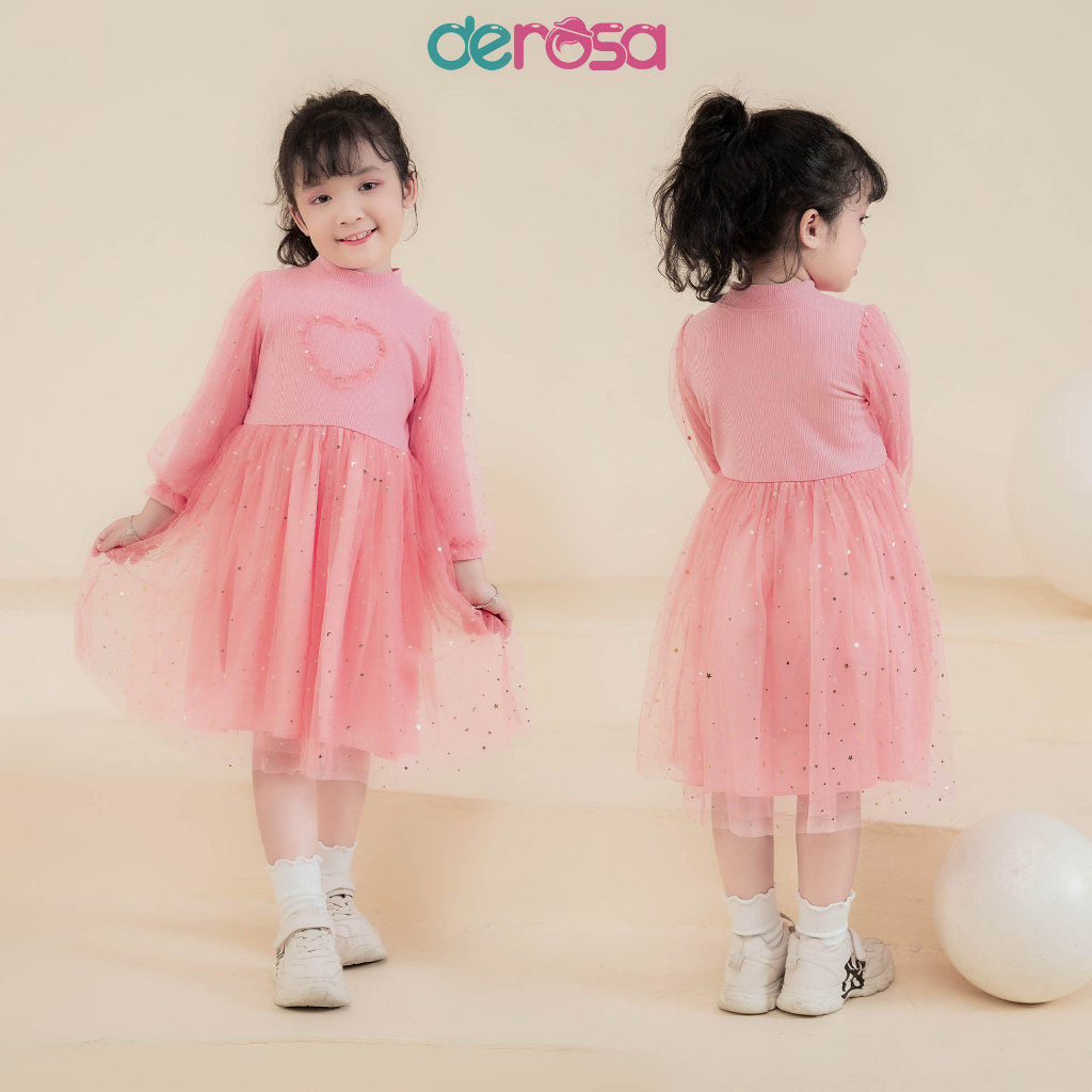 Váy dài tay DEROSA KIDS chất liệu cotton cho bé gái từ 2 đến 6 tuổi AWKDD- 1093