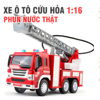 Đồ chơi xe cứu hỏa phun nước thật-xe chạy đà ,có âm thanh và đèn