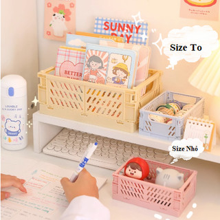 SIZE TO Giỏ đựng đồ đa năng gấp gọn, rổ nhựa lưu trữ đồ dùng học tập đựng washi, sticker, khay đa năng đựng mỹ phẩm