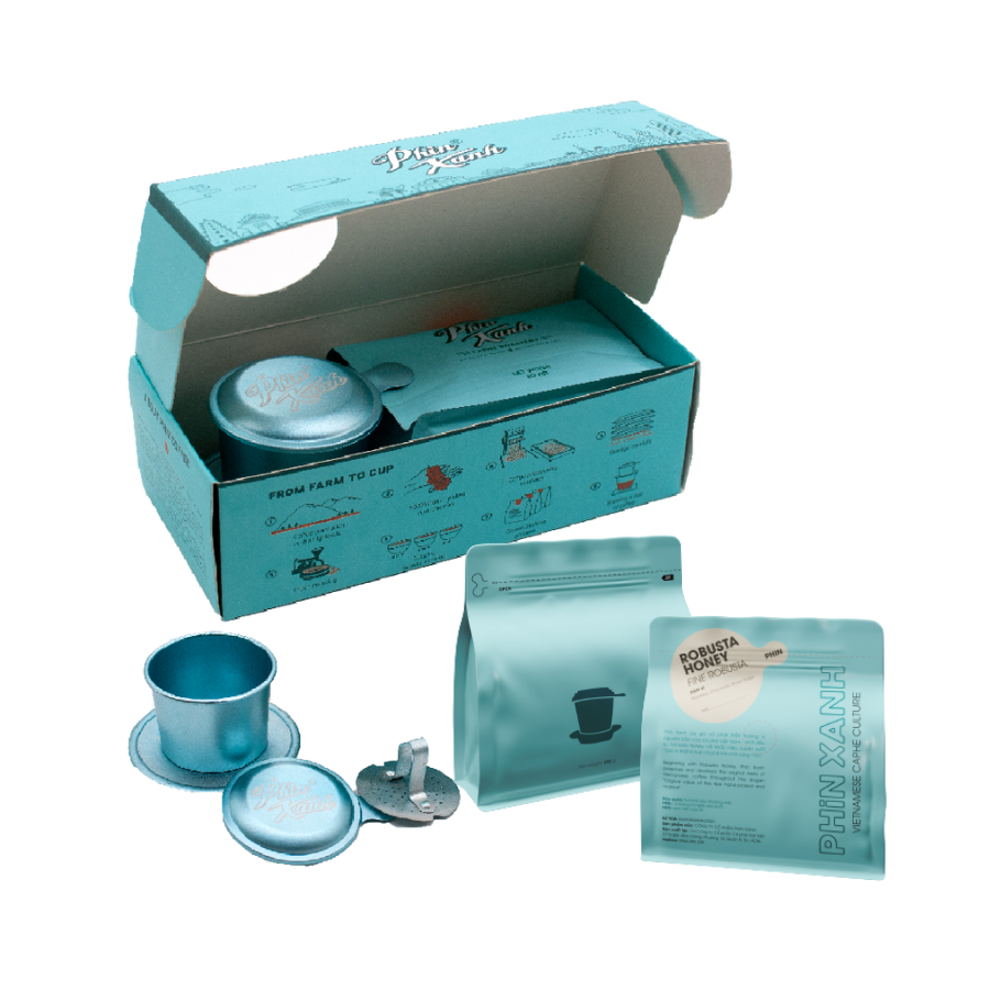 Mua 1 tặng 1 - Combo gift Phin Xanh 100% Robusta sơ chế Mật CM194 1 coffee package 250gr + 1 coffee filter