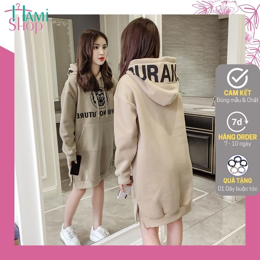 Váy nỉ hoodie liền mũ dáng rộng thời trang kết hợp cùng cùng lớp nỉ dày dặn