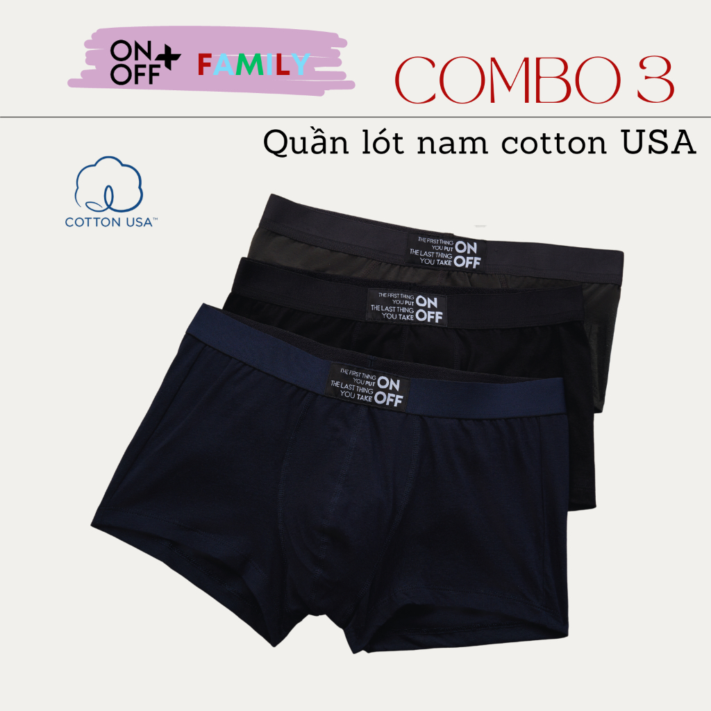 Combo 3 quần lót nam dáng trunk cotton Mỹ mix màu ngẫu nhiên chính hãng ONOFF - 18UO23A055