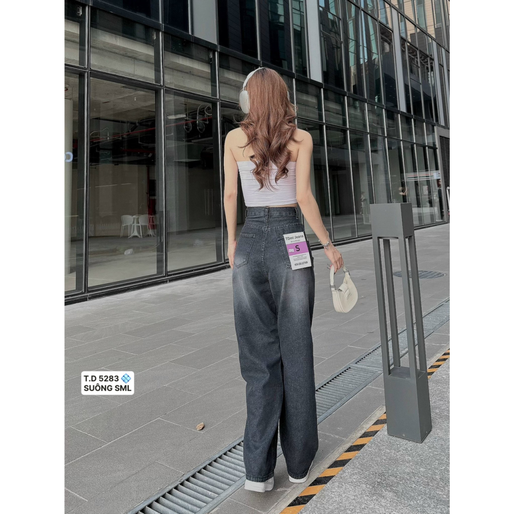 QUẦN JEANS NỮ ỐNG RỘNG LƯNG CAO RÁCH TUA HAI TÚI TRƯỚC MÀU XÁM NHẠT XÁM ĐẬM CỰC CHẤT BASIC THỜI THƯỢNG
