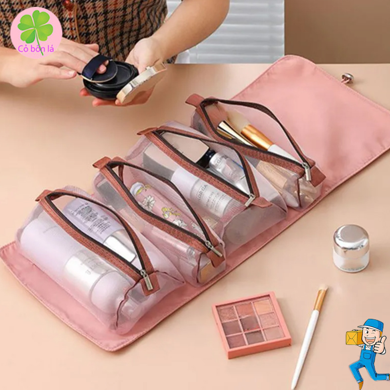 Túi Đựng Mỹ Phẩm 4 Trong 1 Có Thể Tháo Rời Dung Tích Lớn Có Khóa Kéo Dành Cho Nữ Có Móc Treo Đựng Đồ Vệ Sinh Du Lịch