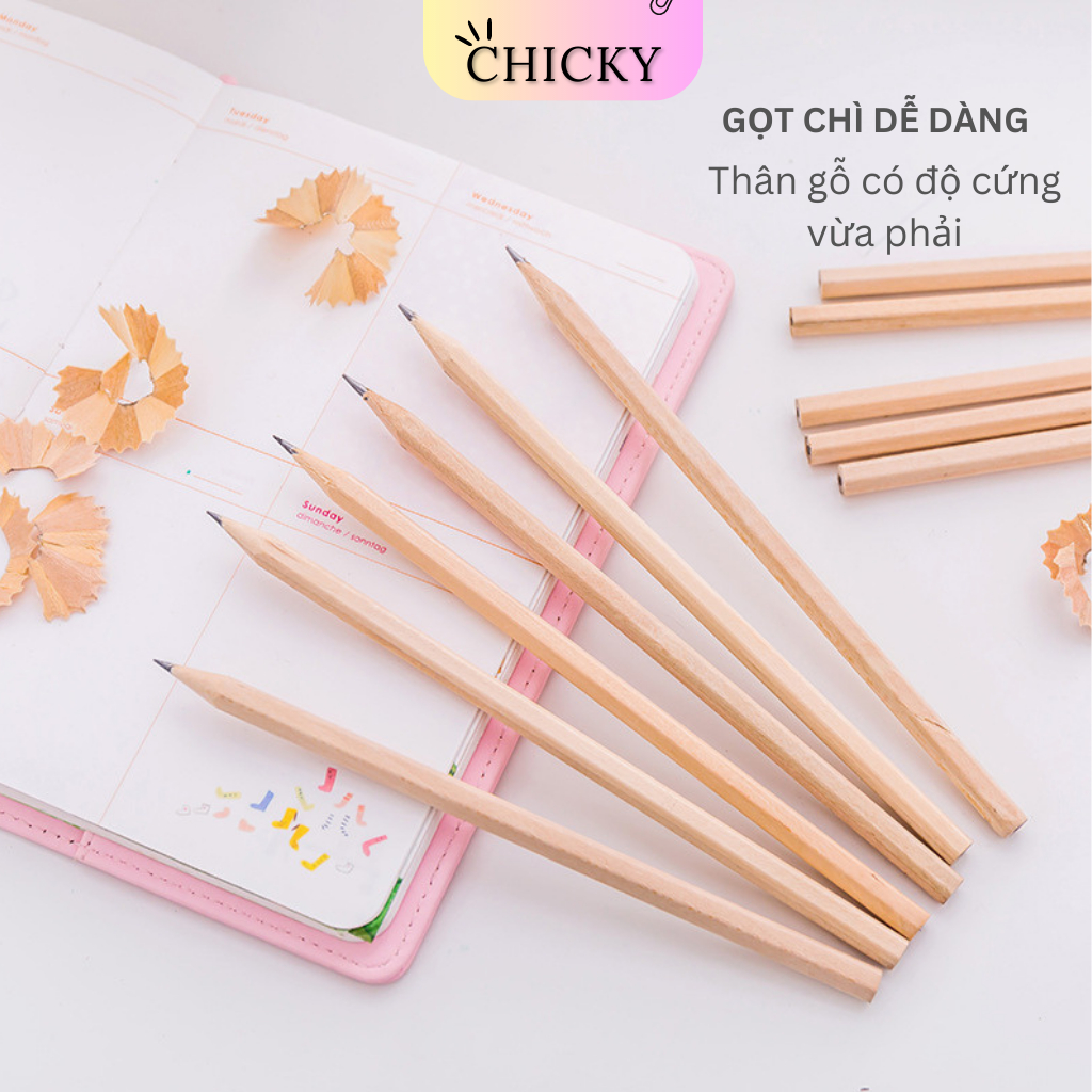 Bút chì HB lục giác CHICKY gỗ thiên nhiên thân thiện môi trường tiện lợi cho học sinh văn phòng