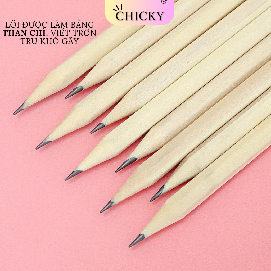 Bút chì HB lục giác CHICKY gỗ thiên nhiên thân thiện môi trường tiện lợi cho học sinh văn phòng
