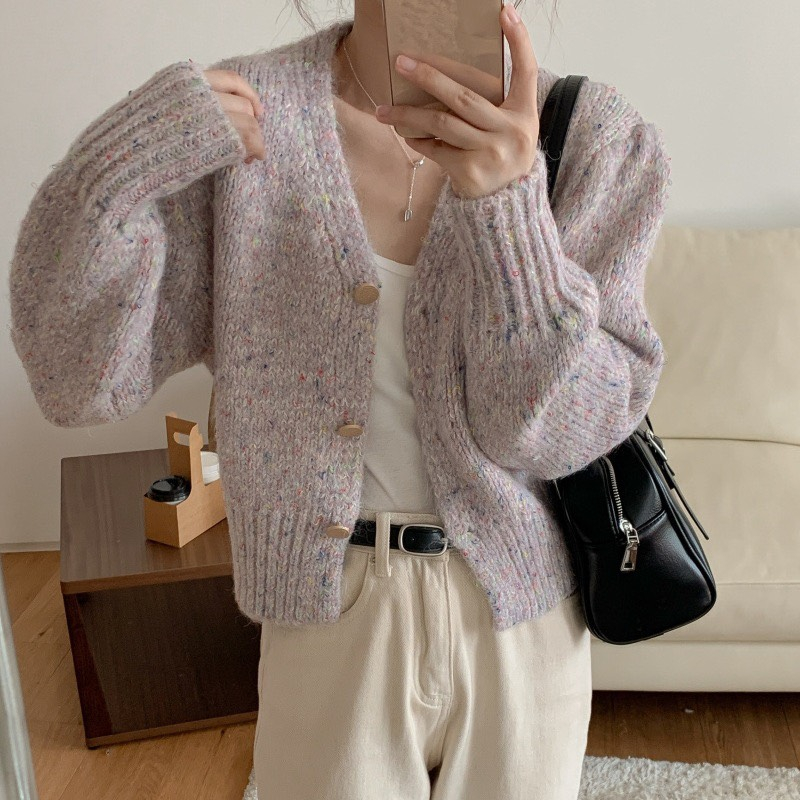 Cardigan chấm màu cổ V 3 cúc chất đẹp dày dặn