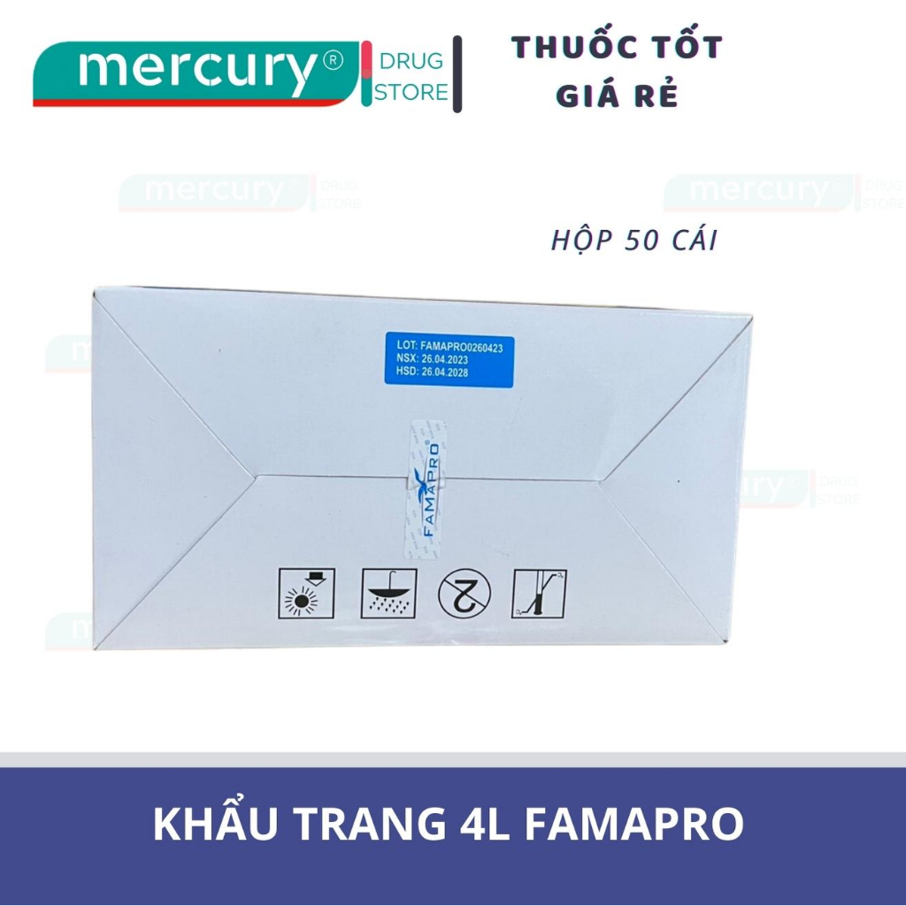 Hộp 50 cái khẩu trang y tế FAMAPRO  4 lớp màu trắng