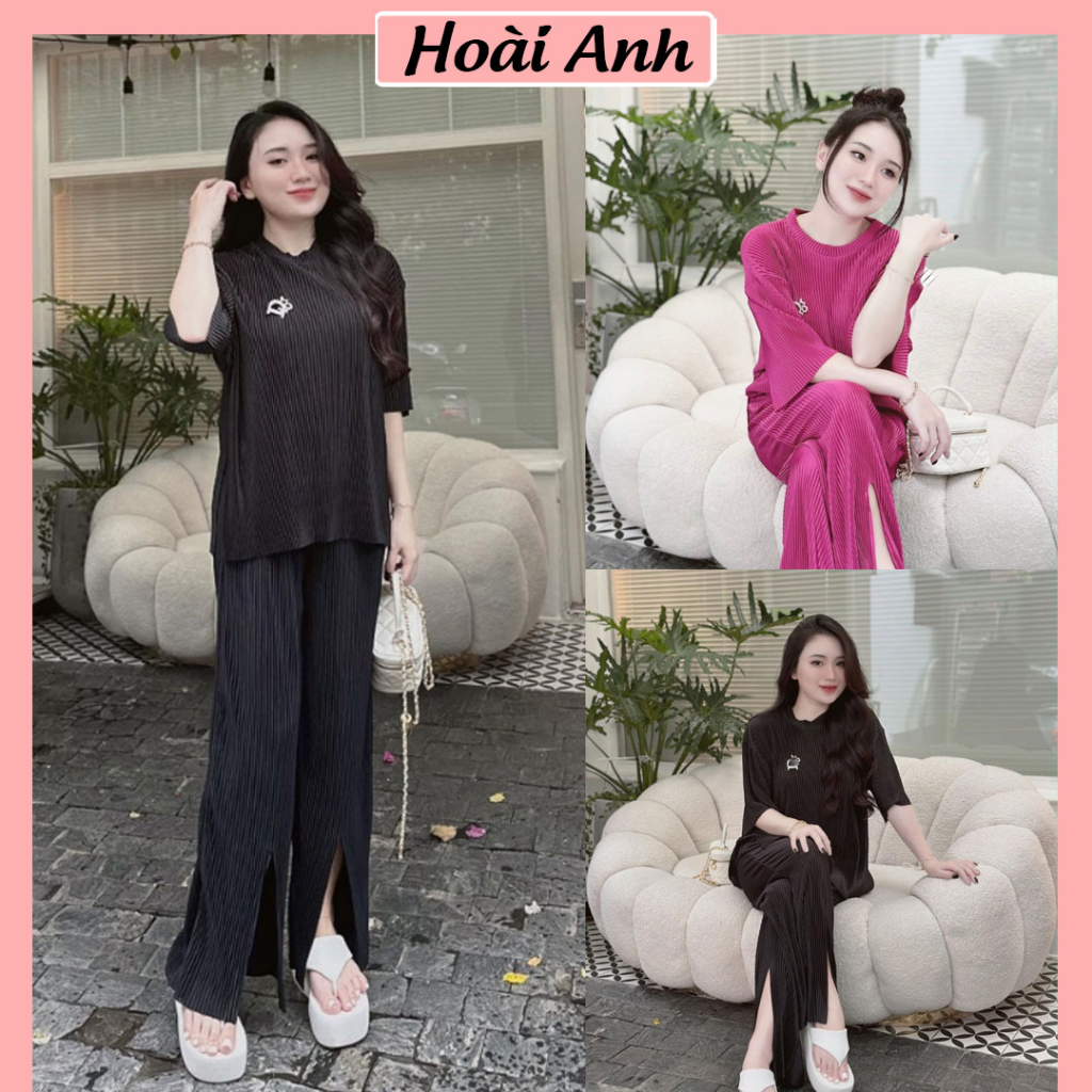 Set Bộ Đồ Nữ Tăm Ly Áo Ngắn Tay Form Rộng Tag Nơ Đá Mix Quần Xuông Cut Out Gấu Freesize