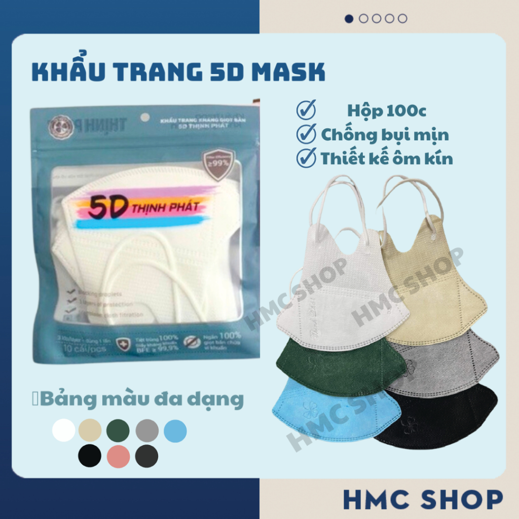 Khẩu trang 5d thịnh phát khẩu trang y tế 3 lớp kháng khuẩn