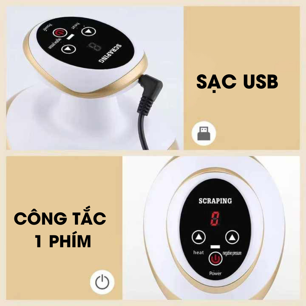 Máy giác hơi massage phiên bản nâng cấp có ánh sáng đỏ, lực hút mạnh, với 30 điểm massage, tặng kèm 1 lọ tinh dầu