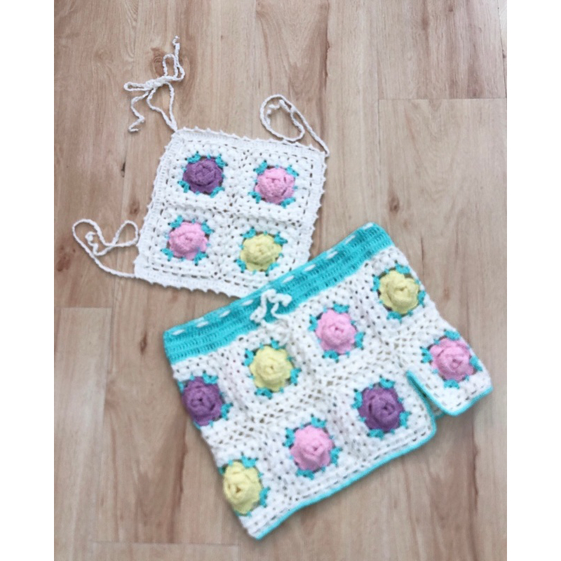 Set len hoa hồng handmade mie mặc có vải lót