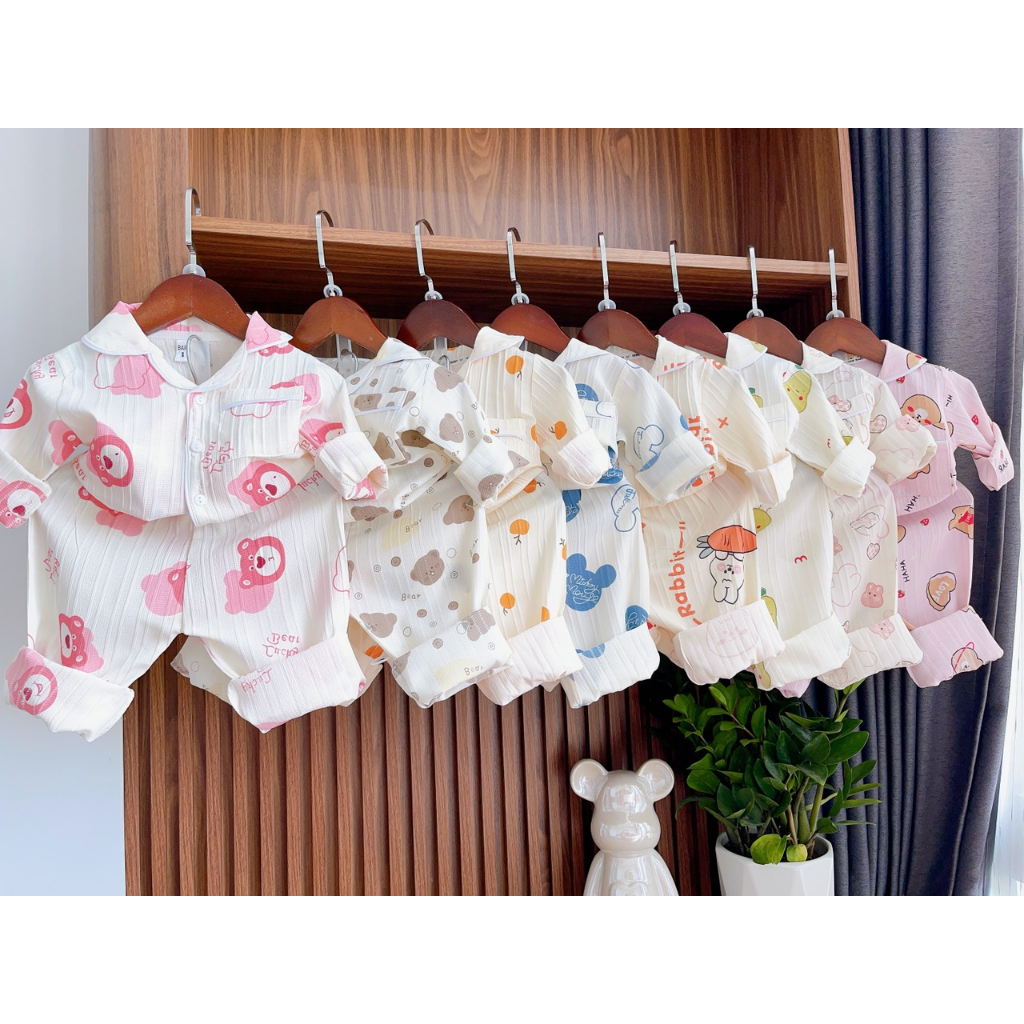 Bộ quần áo dài tay Pijama chất đũi xốp cao cấp cho bé gái 9-17kg