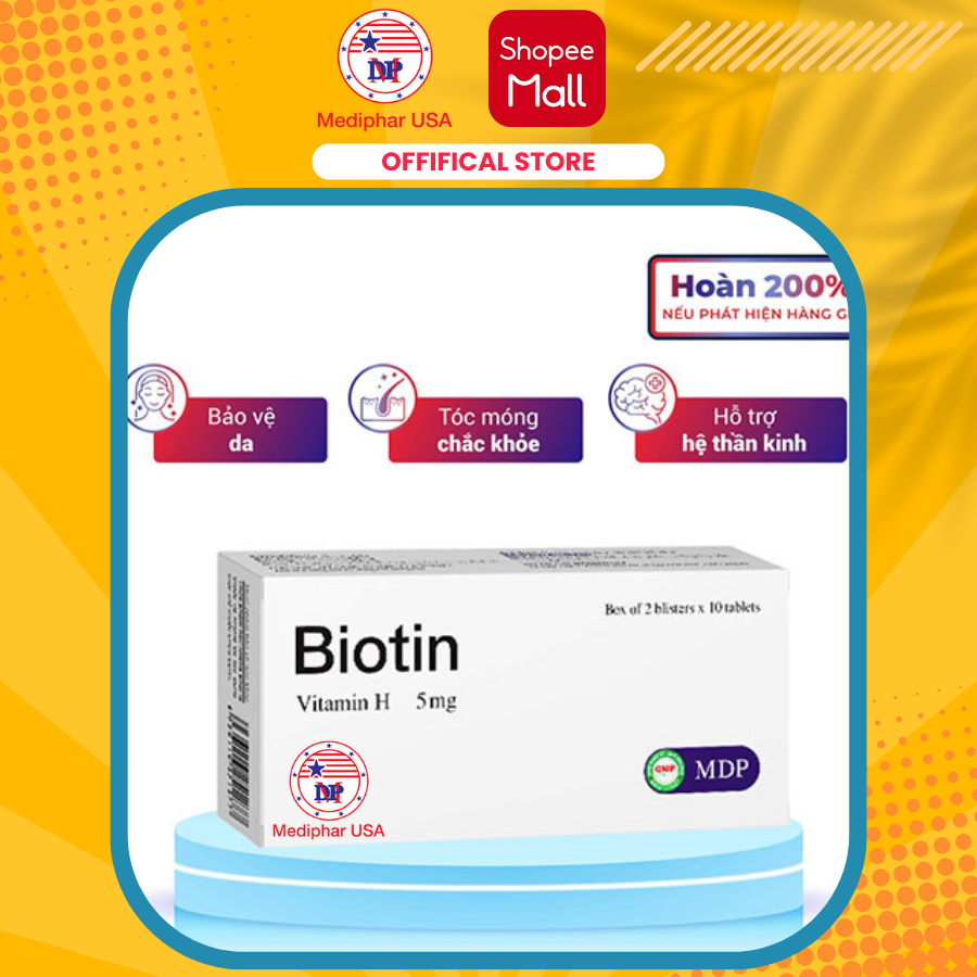 Viên Uống BIOTIN Vitamin H Và Vitamin B5 MEDIPHAR Giúp Da Sáng Đẹp Hơn, Móng Chắc Khỏe - CHÍNH HÃNG 100% MEDIPHAR USA