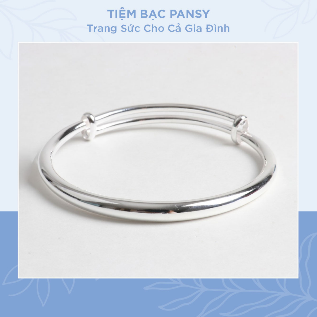 Vòng tay bạc nữ PANSY dạng kiềng trơn khắc tên bằng bạc ta cao cấp
