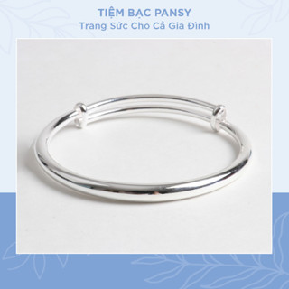 Vòng tay bạc nữ PANSY dạng kiềng trơn khắc tên bằng bạc ta cao cấp
