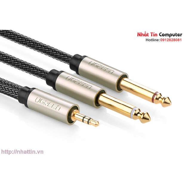 Cáp Audio 3.5mm to 2 đầu 6.5mm dài 1m chính hãng Ugreen 10613 mạ vàng cao cấp