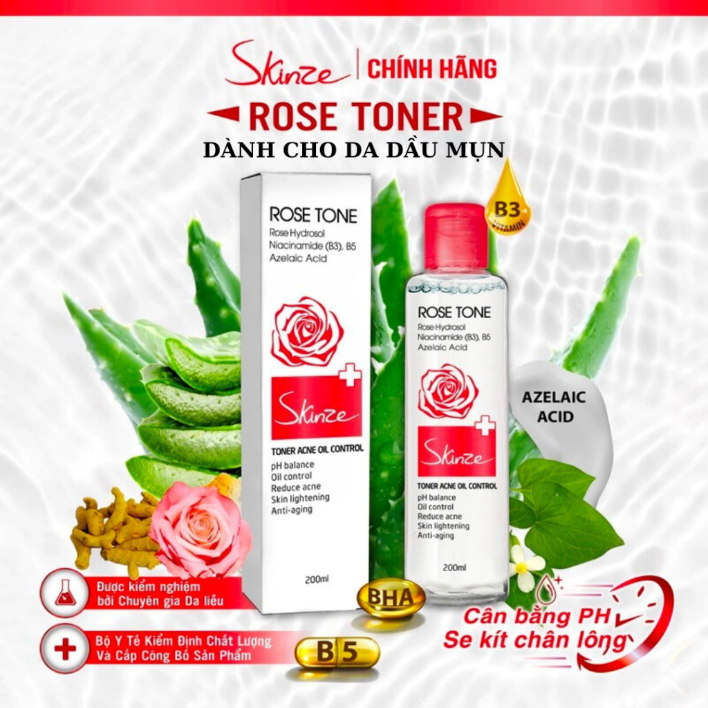 Nước Hoa Hồng Toner Skinze Acne Oil Control Cho Da Dầu Mụn Diếp Cá BHA Niacinamide Tetrahydro Curcumin