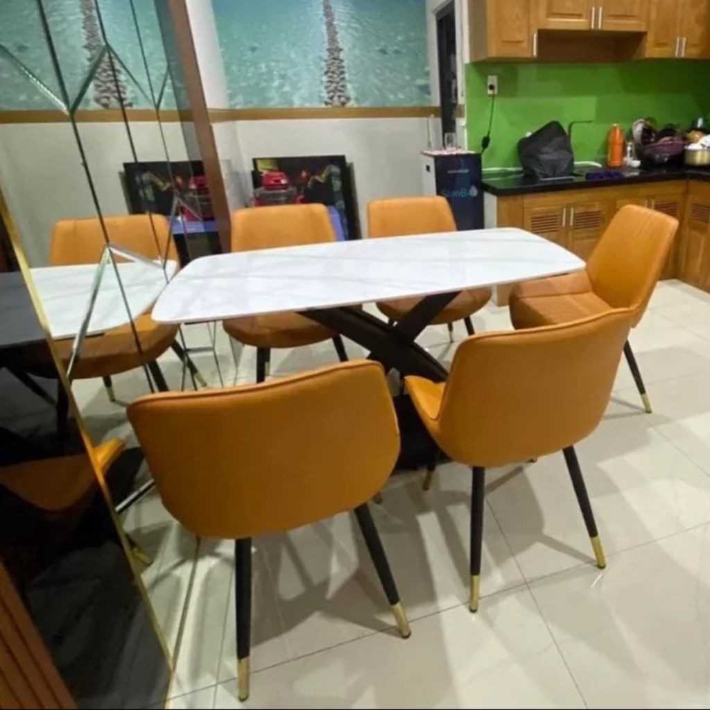 Bàn ăn đá cẩm thạnh chân X cao cấp, bàn ăn đá 4 người - hàng thật Bảo hành 12 tháng