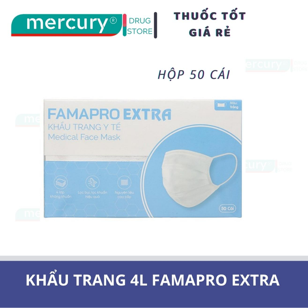 Hộp 50 cái khẩu trang y tế FAMAPRO Extra 4 lớp