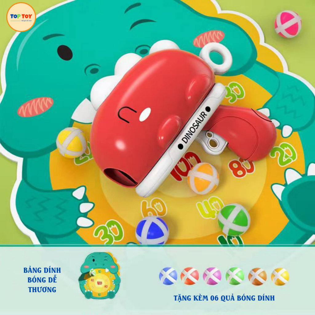 Súng Khủng Long Bắn Bóng Dính TOP-TOY, Kèm Bảng Phi Tiêu Bóng Dính Cho Bé Hình Con Vật Dễ Thương
