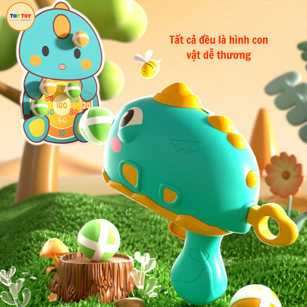 Súng Khủng Long Bắn Bóng Dính TOP-TOY, Kèm Bảng Phi Tiêu Bóng Dính Cho Bé Hình Con Vật Dễ Thương